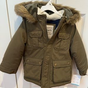 Carter's Olive Green Puffer Jacket with Faux Fur Hood